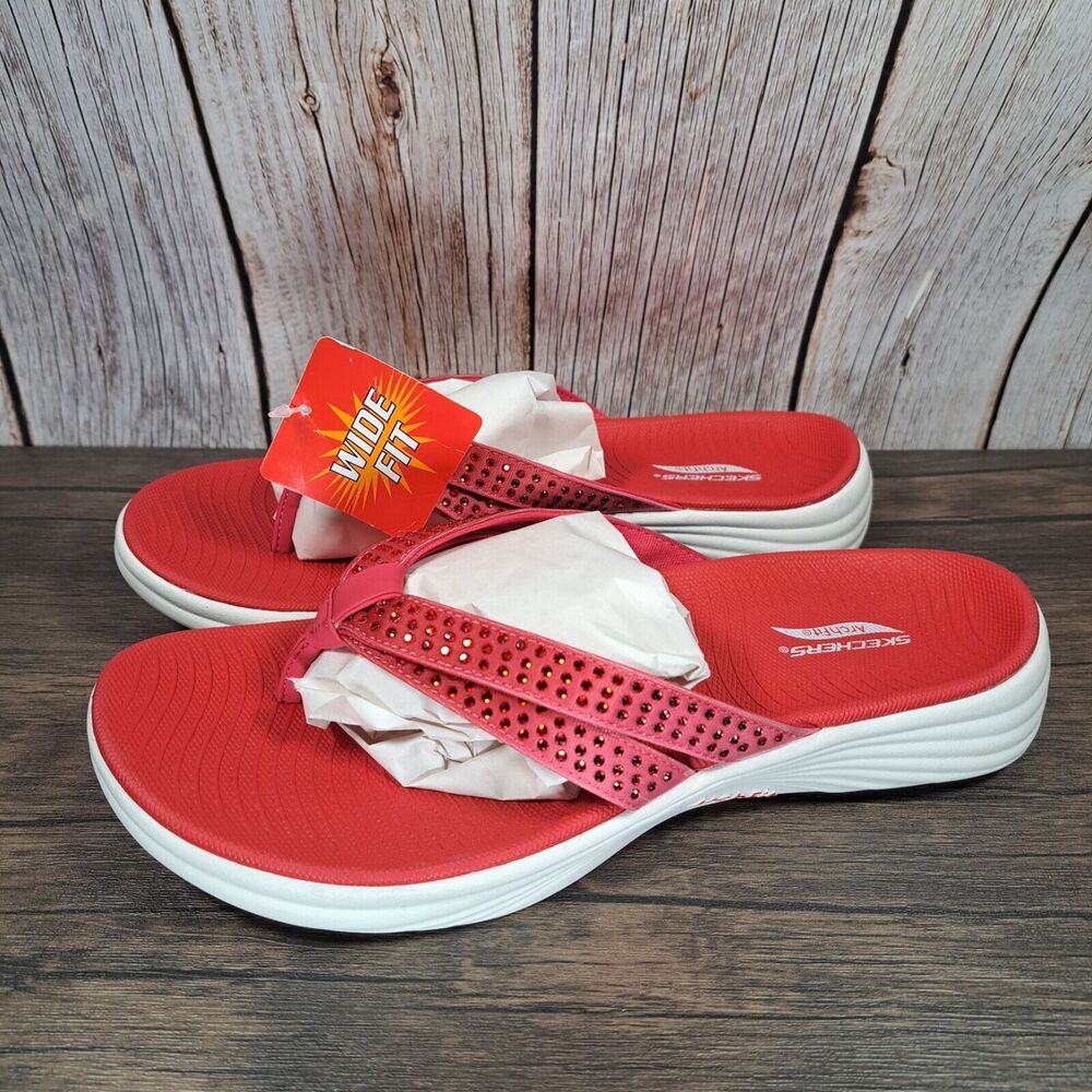 Skechers Arch Fit Radiance Mesmerize Thong Sandals Red Pink Women's 7 W (NWT)